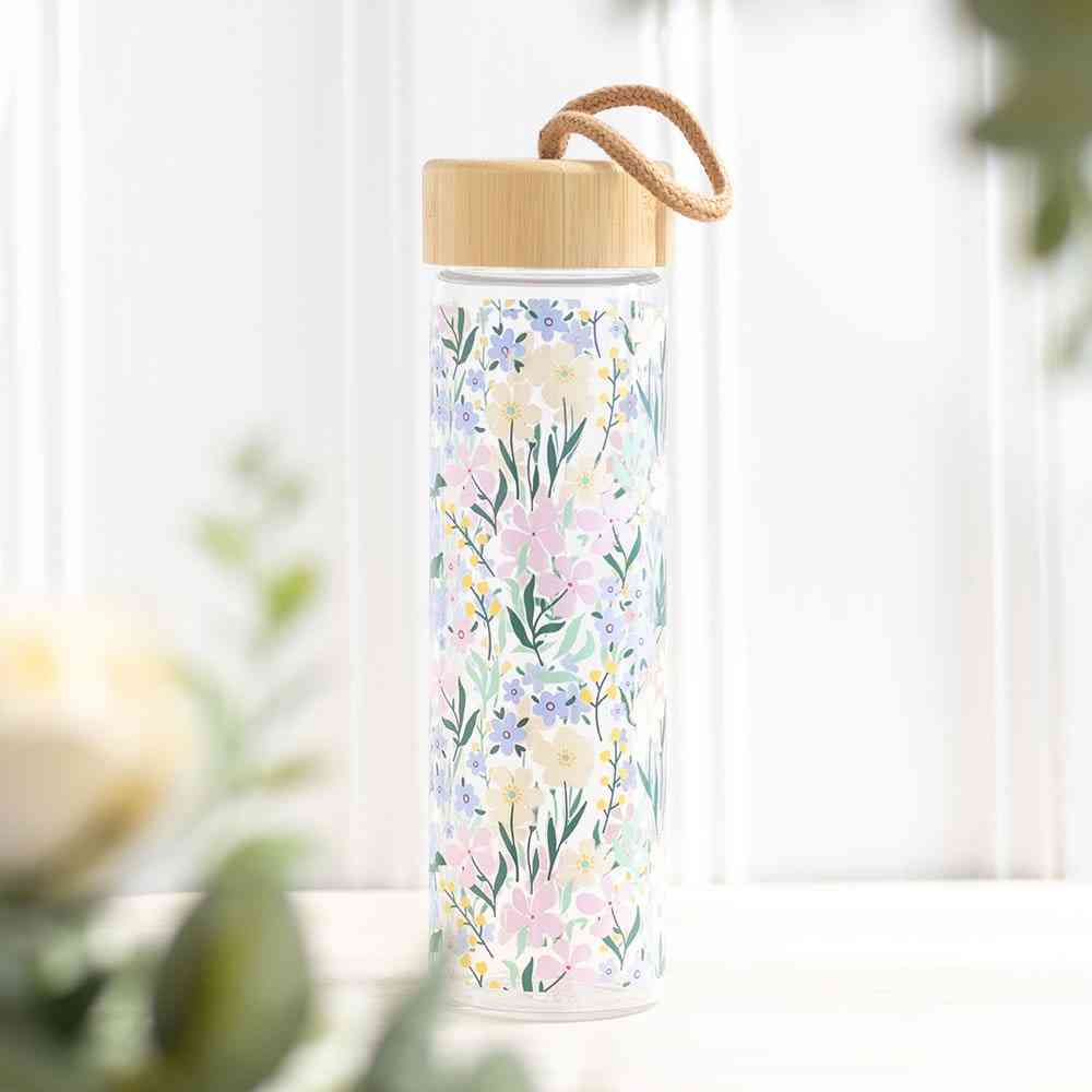 Something Different - Ditsy Floral Print Glass and Bamboo Waterfles - Multicolours